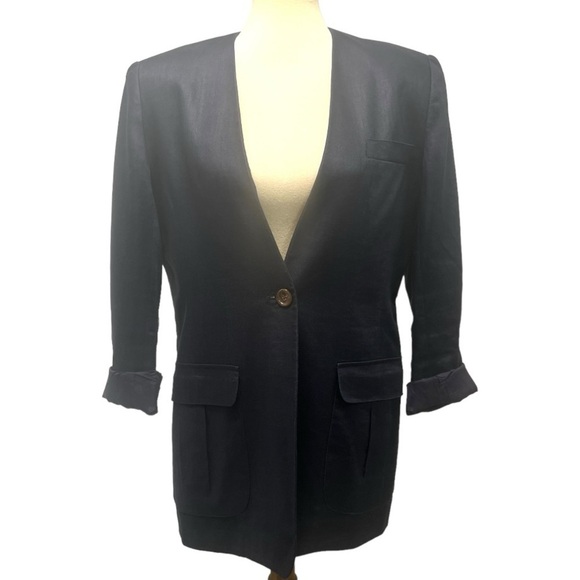 Classiques For Nordstrom Jackets & Blazers - Classiques For Nordstrom Vintage Navy Linen Single Button Blazer Womens Medium